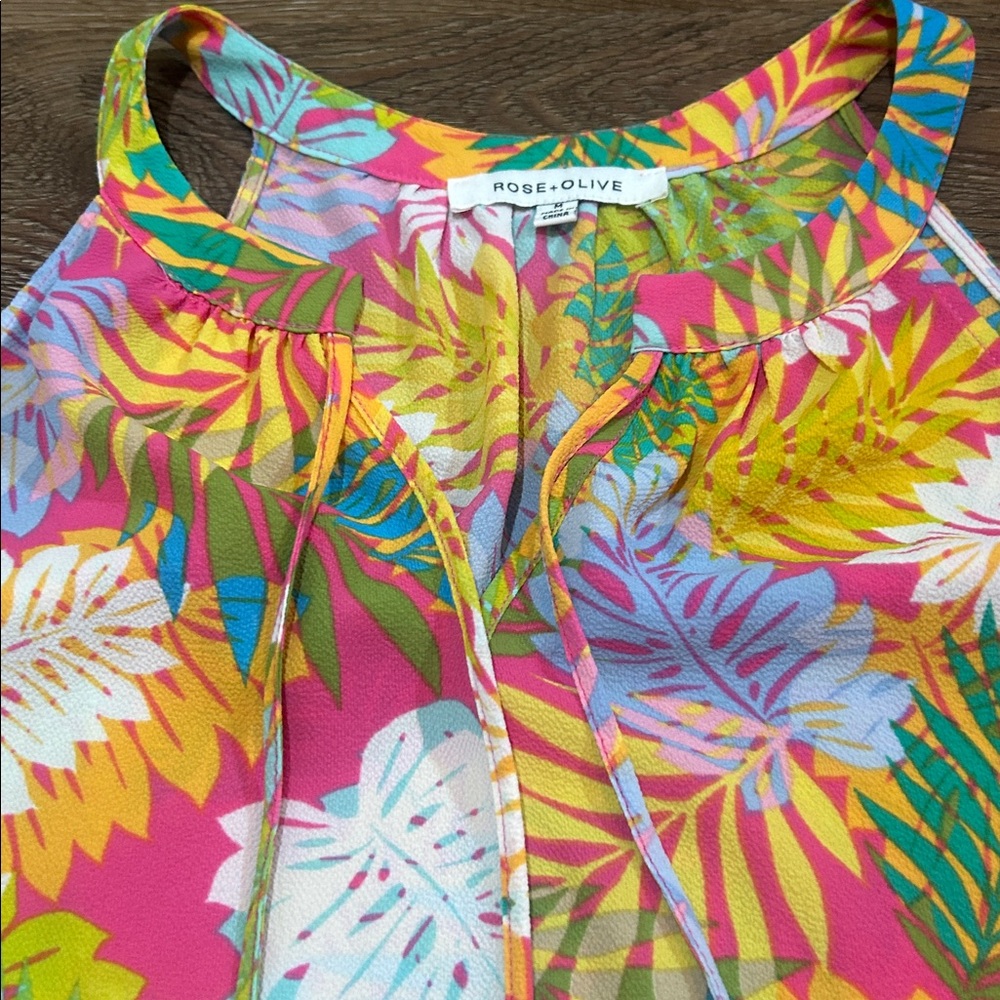 Rose & Olive Vibrant Leaf Print Blouse - Picture 4 of 7
